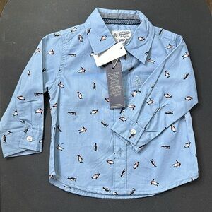 ORIGINAL PENGUIN Button-down long sleeve shirt Faded denim w penguins Sz 18m NWT